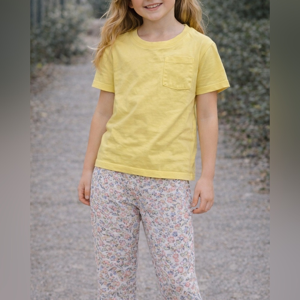 George Girls Yellow Tee & Floral Leggings Set Size 7–8 Kids Outfit